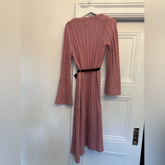 2010s PLENTY TRACY REESE LONG DUSTER CARDIGAN PINK WOOL SMALL BELL SLEEVE - Picture 4 of 5